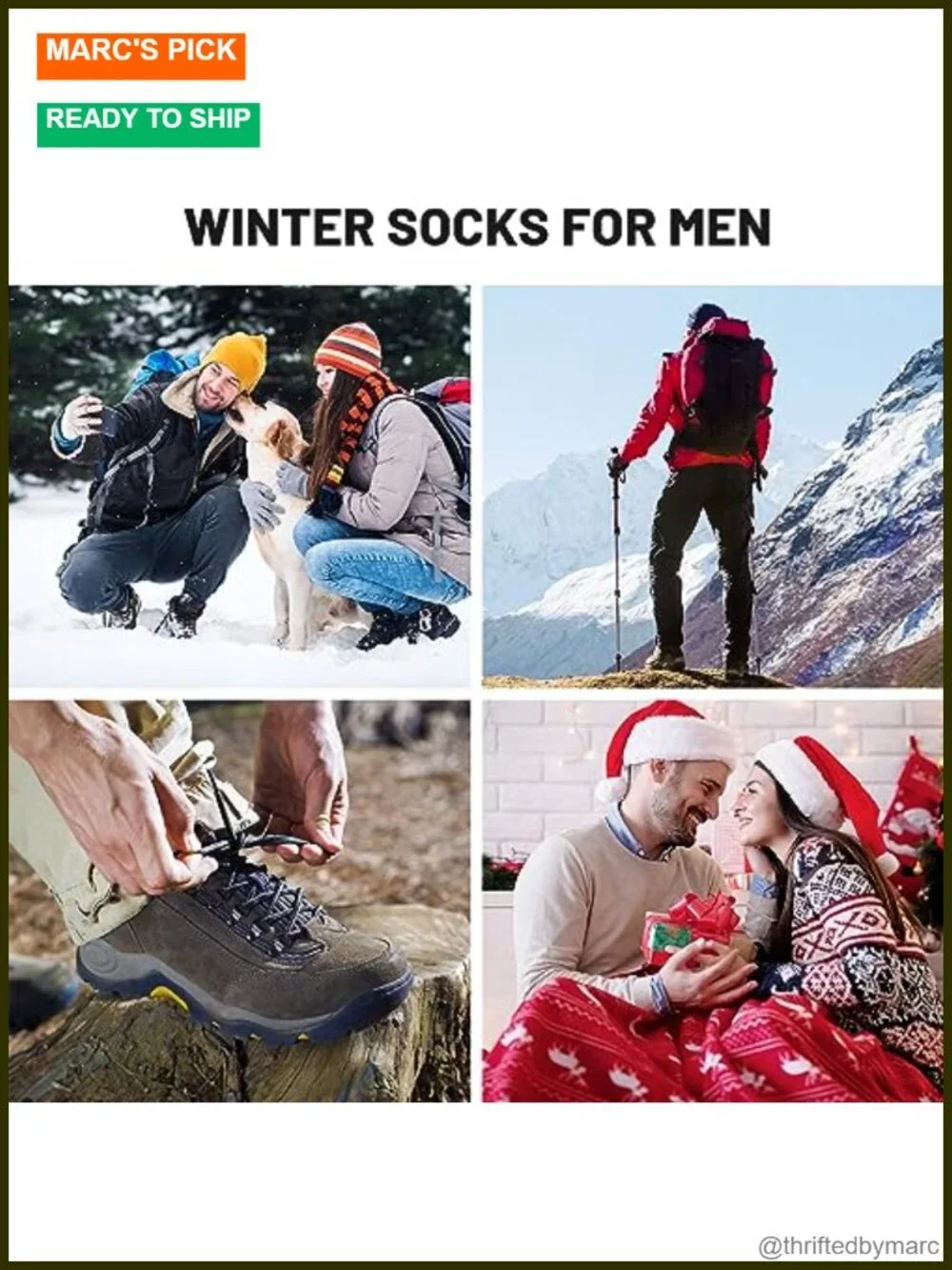 5 Pairs Merino Wool Hiking Thermal Socks for Men Thick Cold Weather